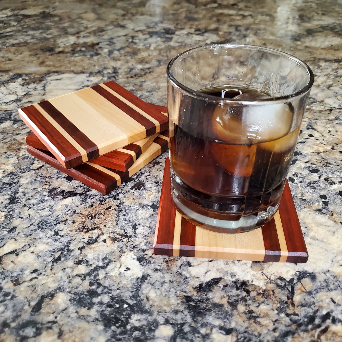 Premium handmade Winter Bliss coasters made from maple and red heart by Lone Wolf Wood Designs