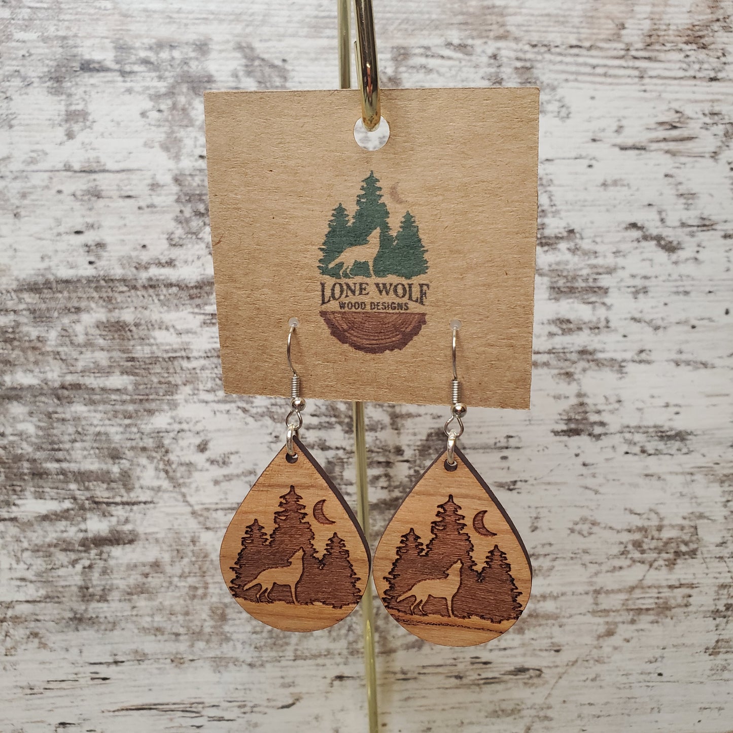 Lone Wolf Logo Teardrop Dangle Earring