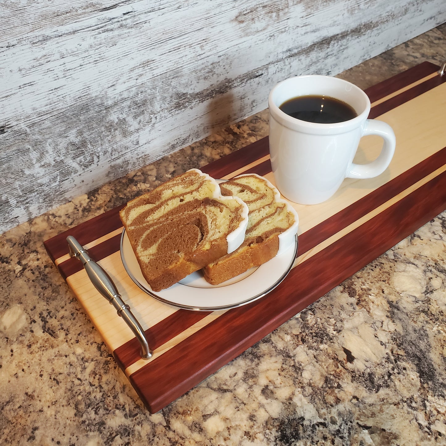 Premium handmade Winter Bliss Serving Tray made with maple and red heart by Lone Wolf Wood Designs