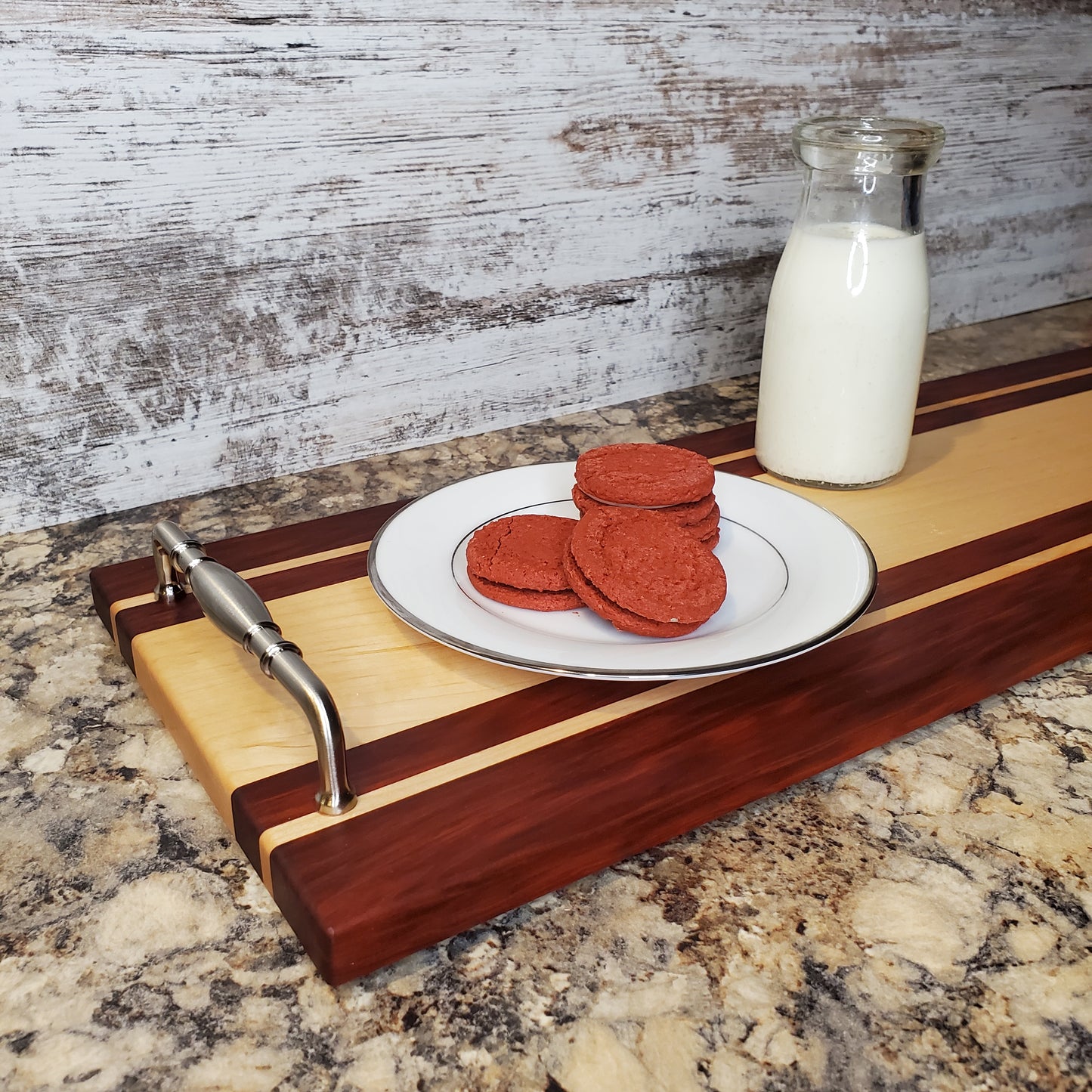 Premium handmade Winter Bliss Serving Tray made with maple and red heart by Lone Wolf Wood Designs