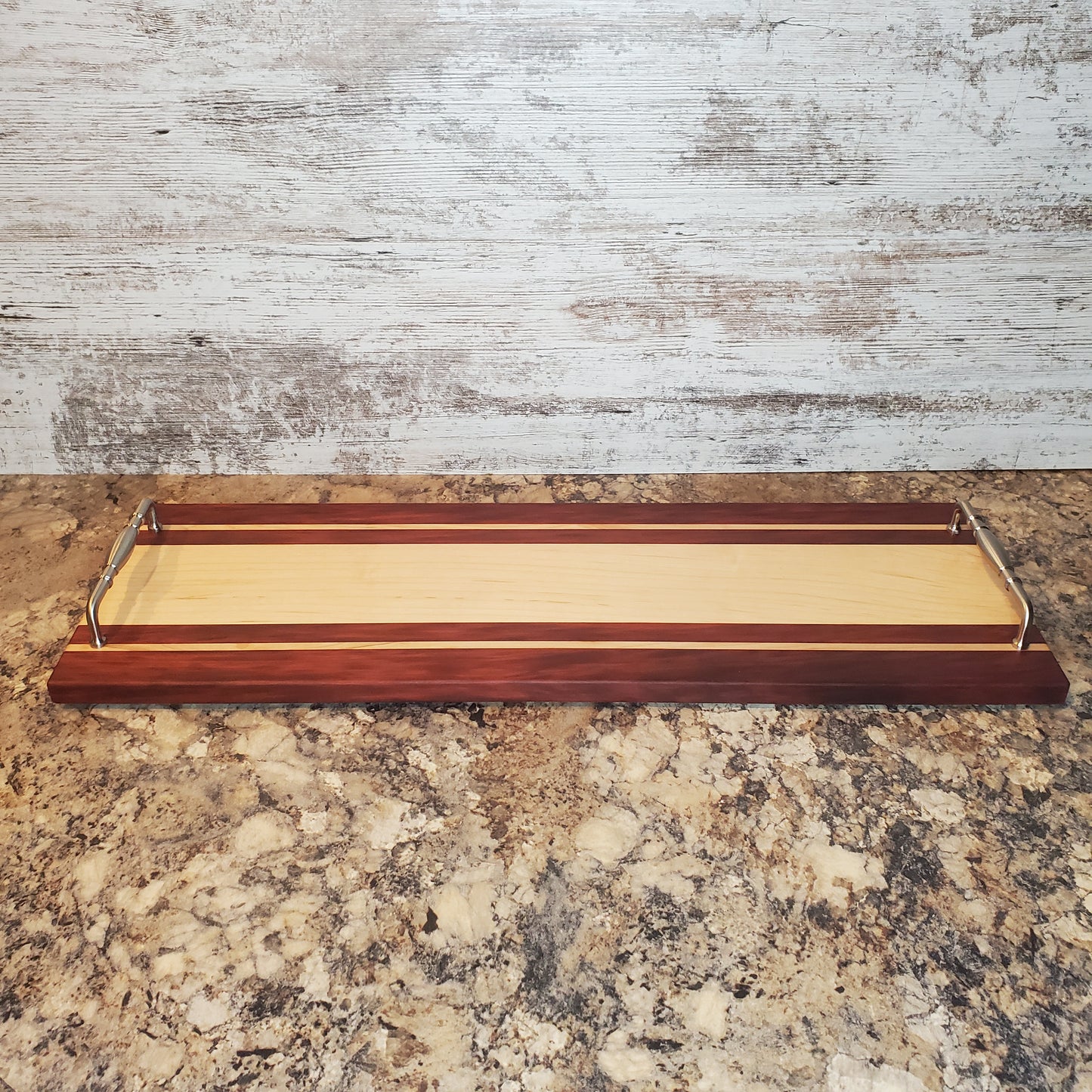 Premium handmade Winter Bliss Serving Tray made with maple and red heart by Lone Wolf Wood Designs
