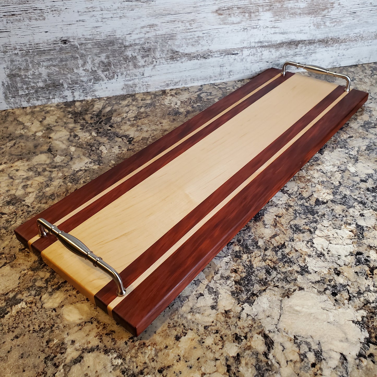 Premium handmade Winter Bliss Serving Tray made with maple and red heart by Lone Wolf Wood Designs