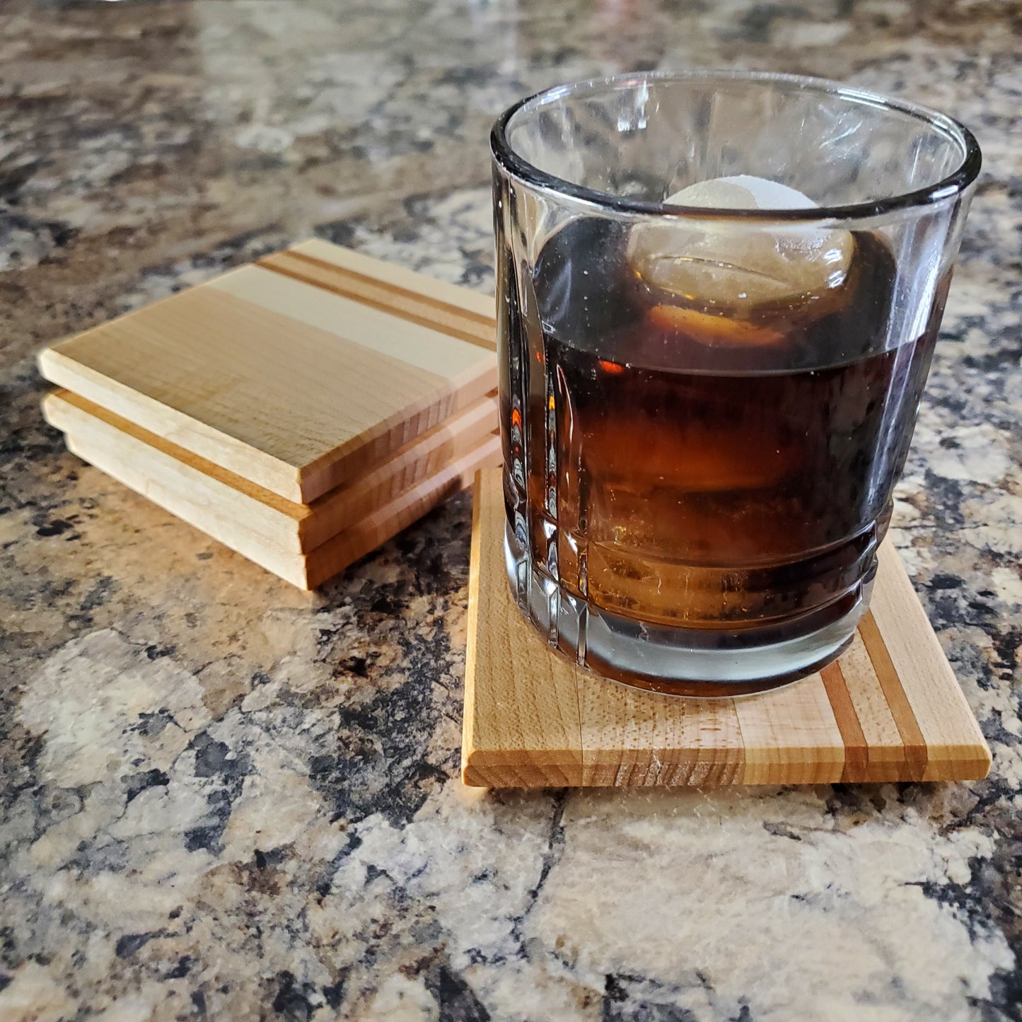 Classic coasters, made of primarily maple with two cherry stripes